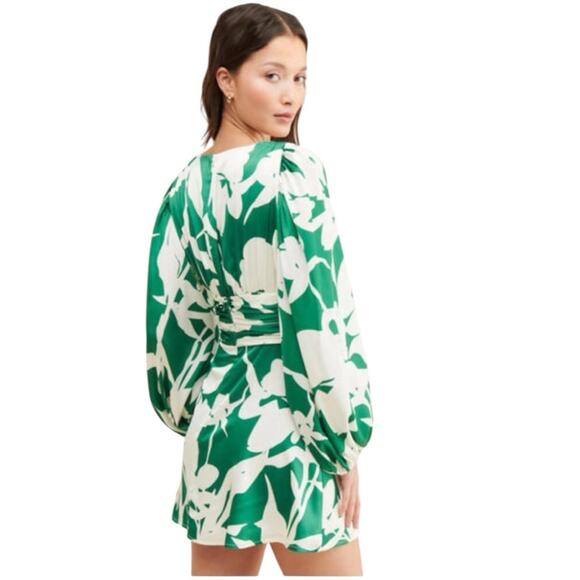 Hutch Long Sleeve Mini Dress Green and White Satin Size 6 - Picture 4 of 9